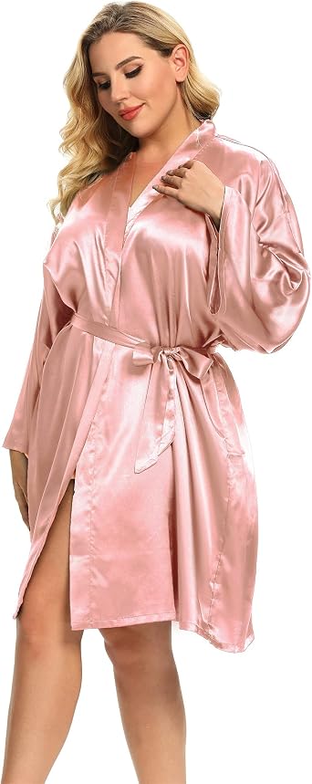 Womens Plus Size Silky Robes Plus Size Satin Robes Bridesmaid Robes Plus Size Soft Sleepwear 1X-5X