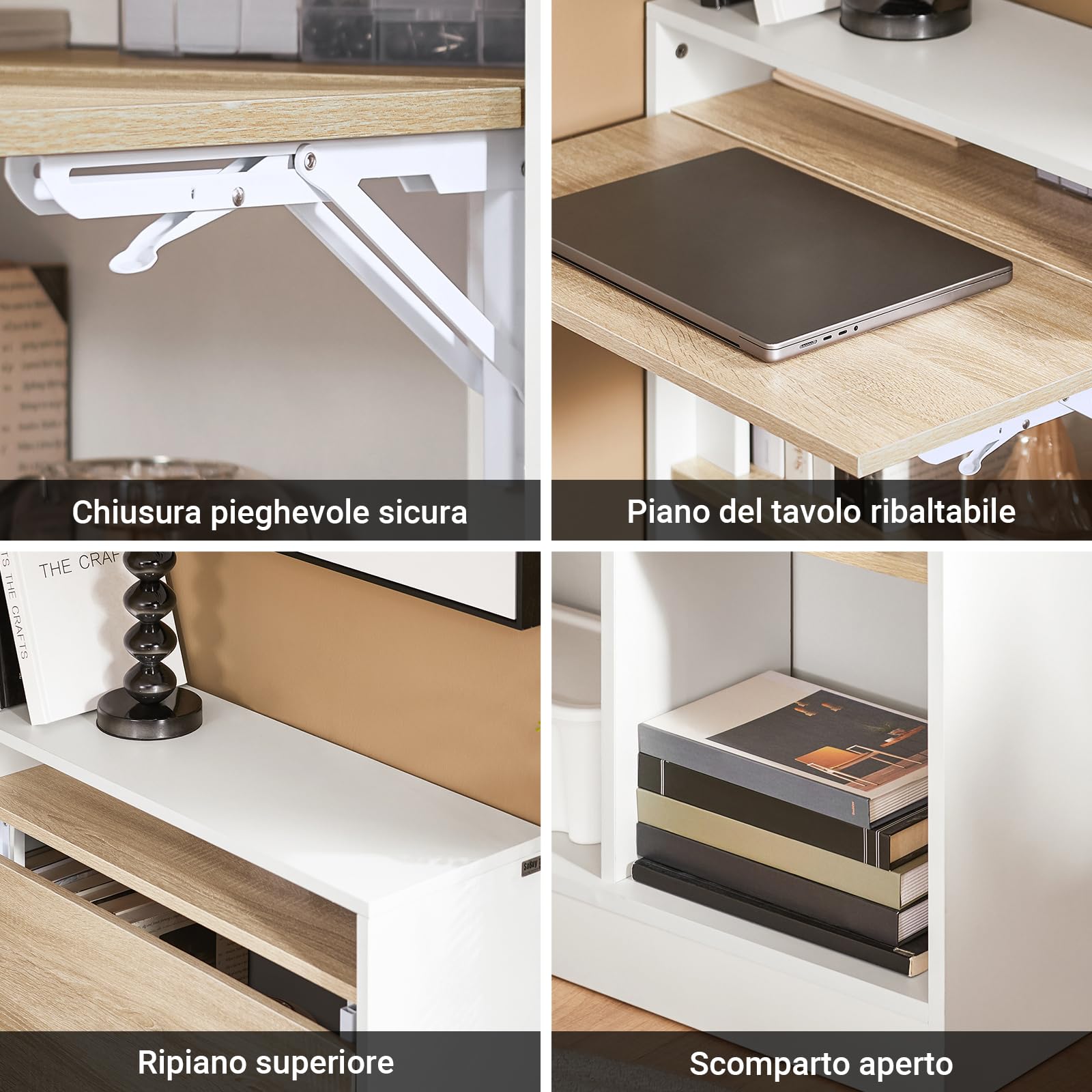 SoBuy Scrivania Pieghevole Salvaspazio per Ufficio e Casa Tavolo da Lavoro Multifunzionale in Legno con Design Richiudibile Ideale per Cameretta, Studio, Piccoli Spazi 70x57x85cm FWT104-WN