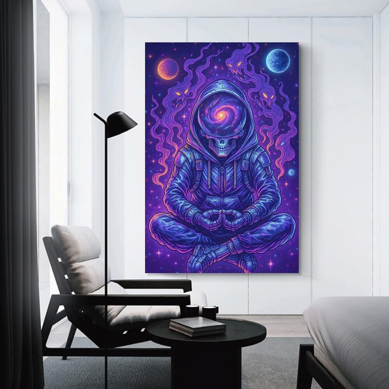 Junmoney Cosmic Skeleton Meditating in Space Room Decor Wall Art 24x36inch(60x90cm), for Bedroom Walls, Guest Spaces Or Lounges, An Easy Wall Refresh for Bedrooms