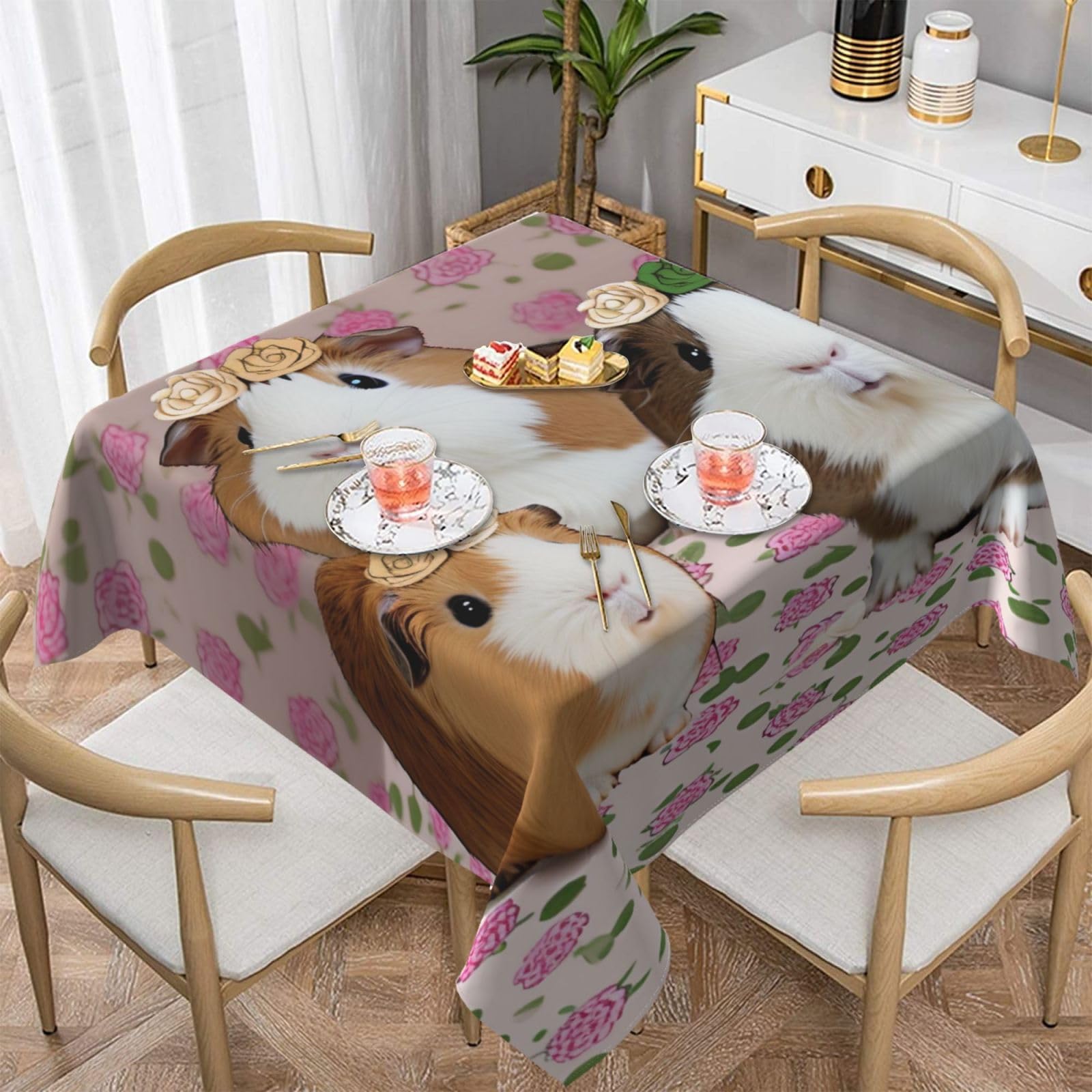 WPKJU Guinea Pigs and Cupcakes Printed Square Tablecloth 60x60 inch Water Resistant Table Cover Washable Rectangle Table Cloth for Dining Tables