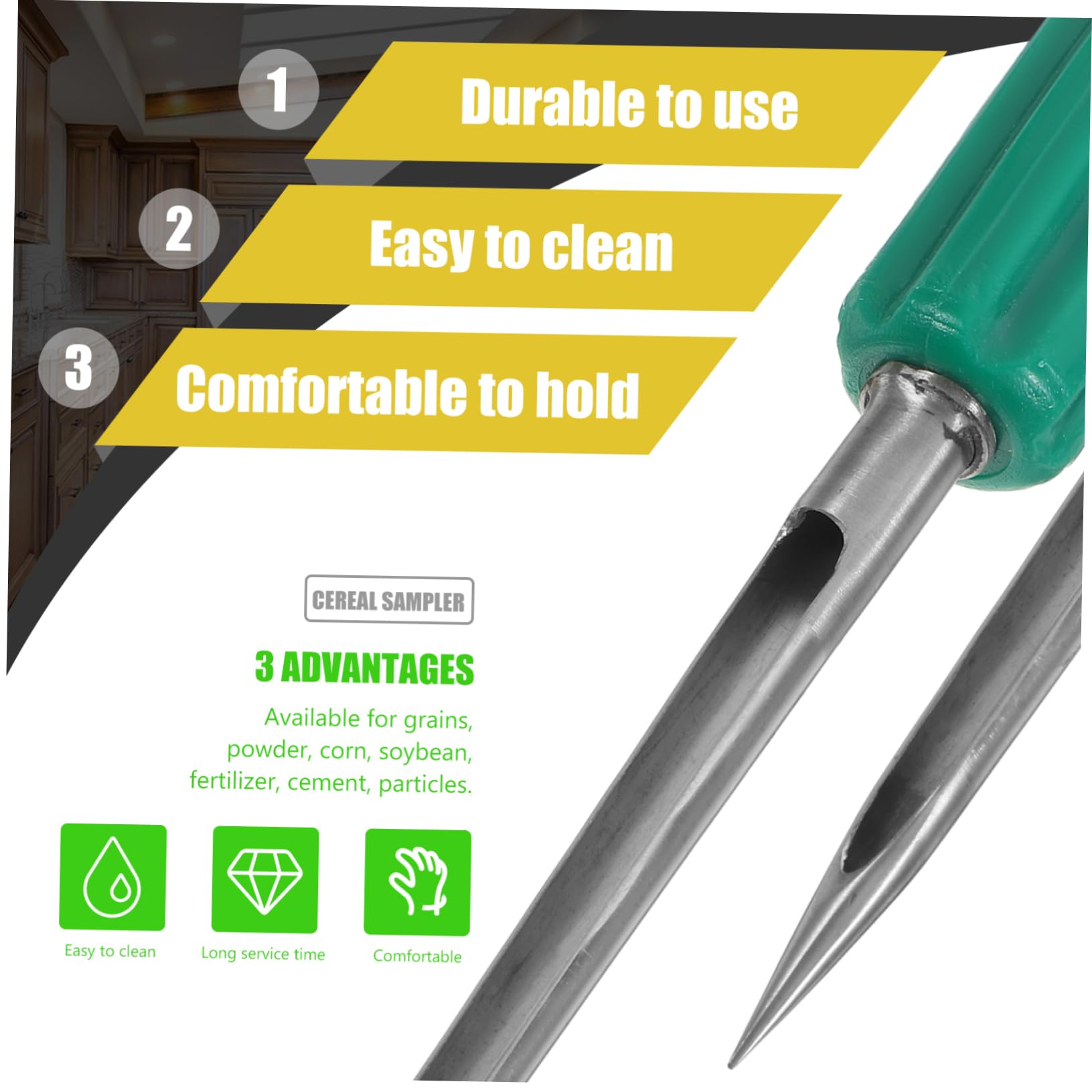 Garneck Corn Rice Sampler Stainless Steel Soil Sampling Probe Easy Insertion for Cereal Testing