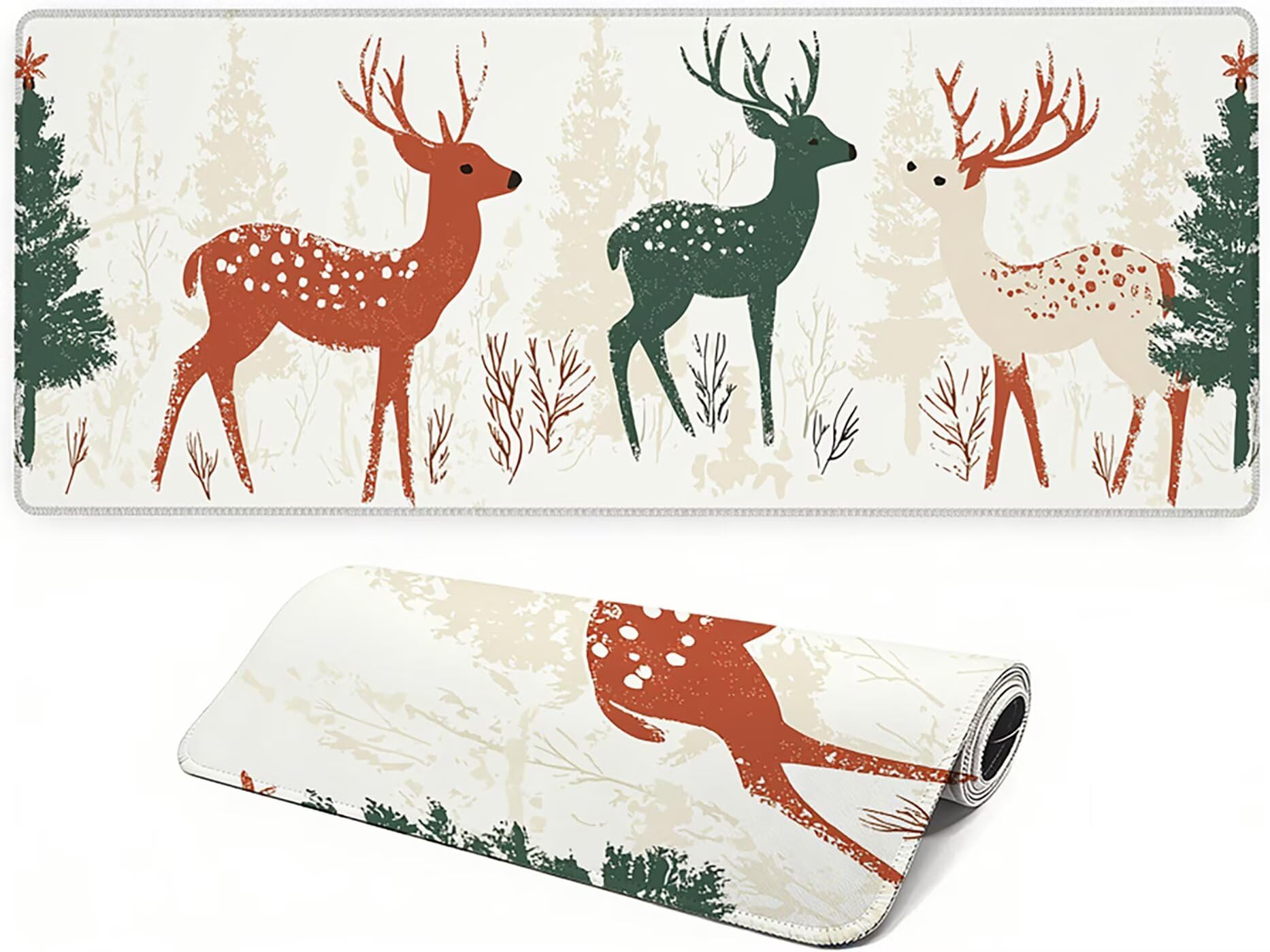 Lpfieonn Weihnachten Großes Schreibtischunterlage, XXL Schreibtischunterlagen, Weiß XXL Wasserdicht Gaming Mousepad mit Vernähter Rand und Rutschfeste Gummibasis, für Hause/Büro 120x60cm PF-3023