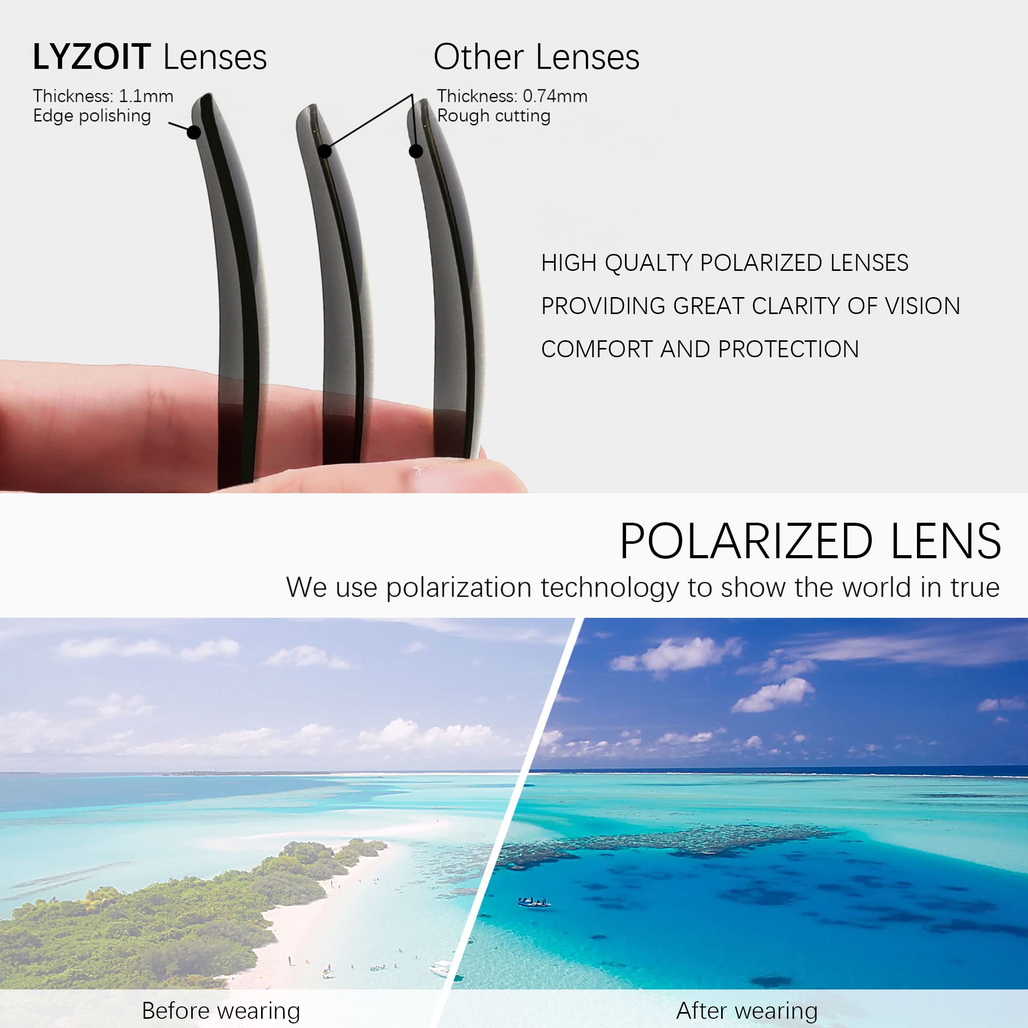 LYZOIT Occhiali da sole a testa larga extra large polarizzati XL occhiali da sole quadrati oversize