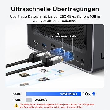 UGREEN NASync DXP4800 Plus 4-Bay Desktop-NAS Intel Pentium Gold 8505 Prozessor mit 5 Kernen 8 GB DDR5 RAM Eingebaute 128GB-SSD 10GbE & 2.5GbE LAN 2 × M.2 NVMe-Slots HDMI 4K (ohne Festplatten)