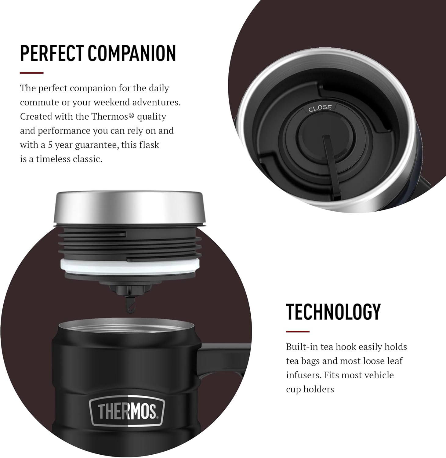 Thermos 101834 Stainless King Travel Mug, Matt Black, 470 ml - Image 3