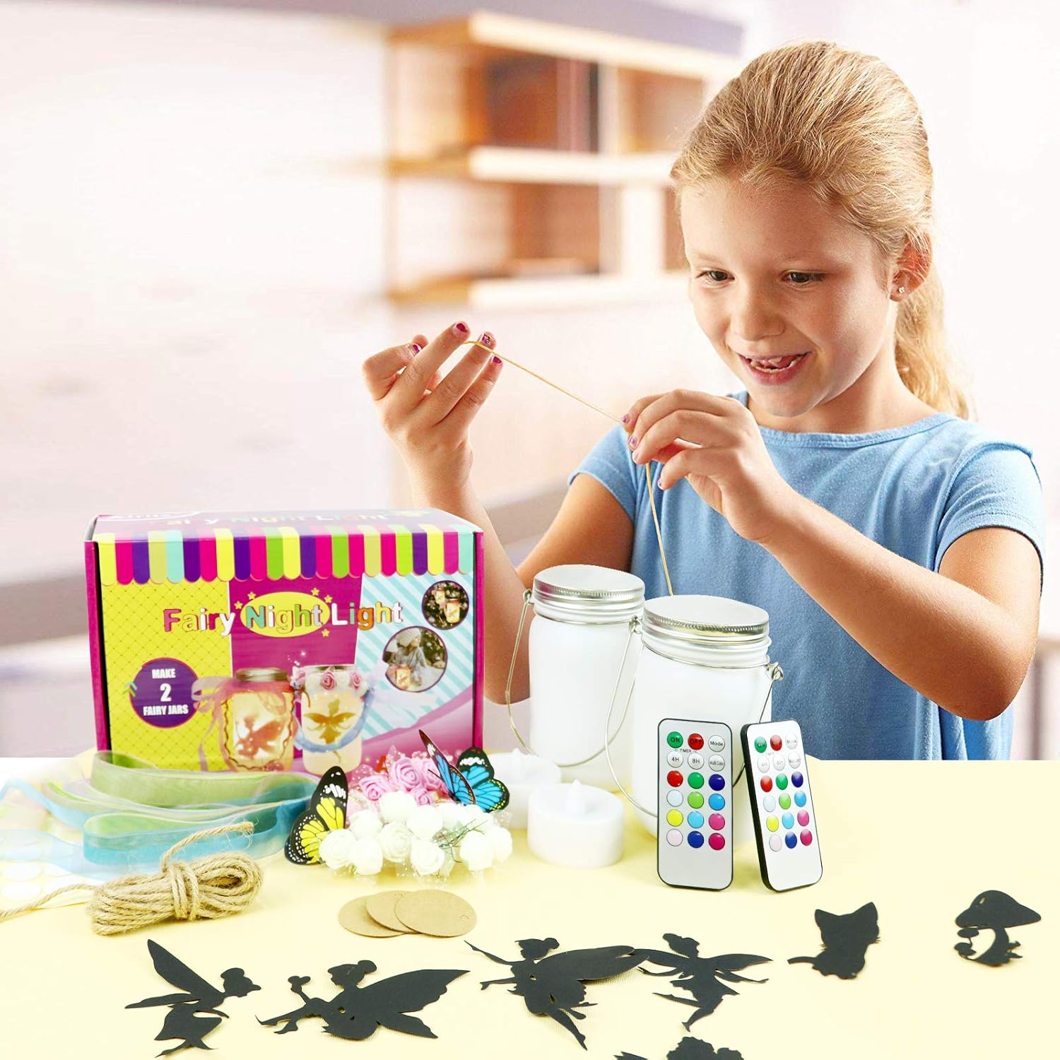 Fairy Lantern Craft Kits, Alritz Gift for Girls Ages 4-12 DIY Mason Jar Kit with Remote - 12 Color Night Light for Kids for Indoor Outdoor Garden DIY Deco Art Project : Toys & Games