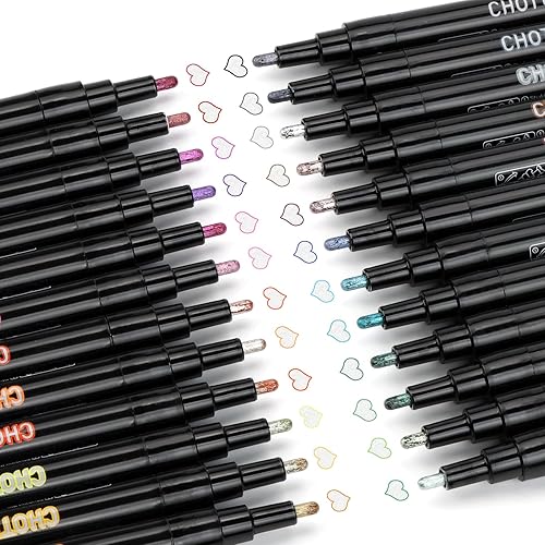 Dacono Bolígrafos de contorno de doble línea, 24 colores brillantes, marcadores metálicos para dibujo, tarjeta de felicitación, felicitación de