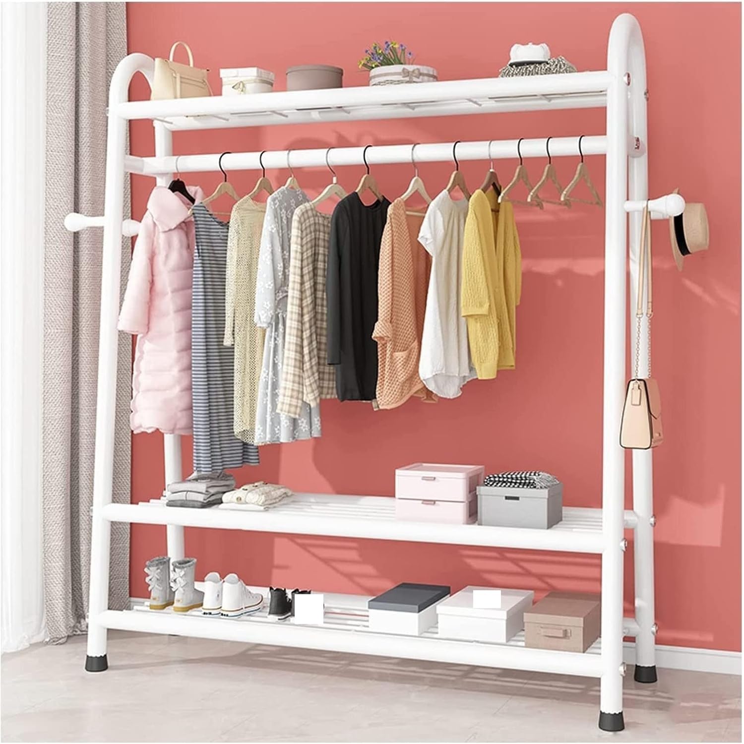 Metal Coat Hanging Rack Heavy Duty Clothes Hanger Freestanding Garment Rail