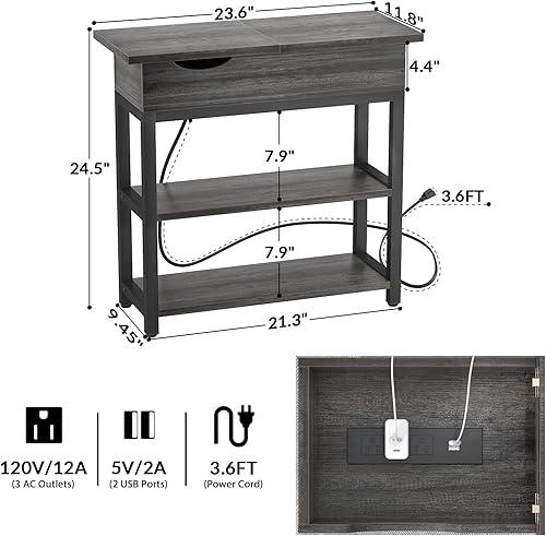 Miniatura 3 de Aheaplus Mesa auxiliar de sofá con puertos USB y tomacorrientes juego de 2 mesas auxiliares estrechas con estación de carga mesita de noche con