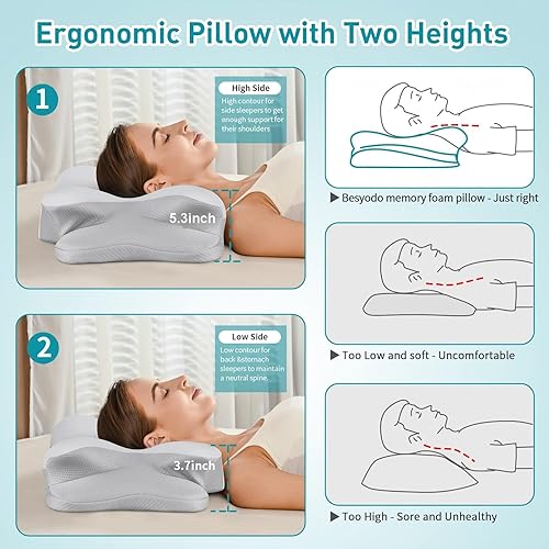 Miniatura 6 de Almohada cervical para el cuello para aliviar el dolor, almohada ergonómica para dormir de lado para apoyar el cuello, almohadas refrescantes de