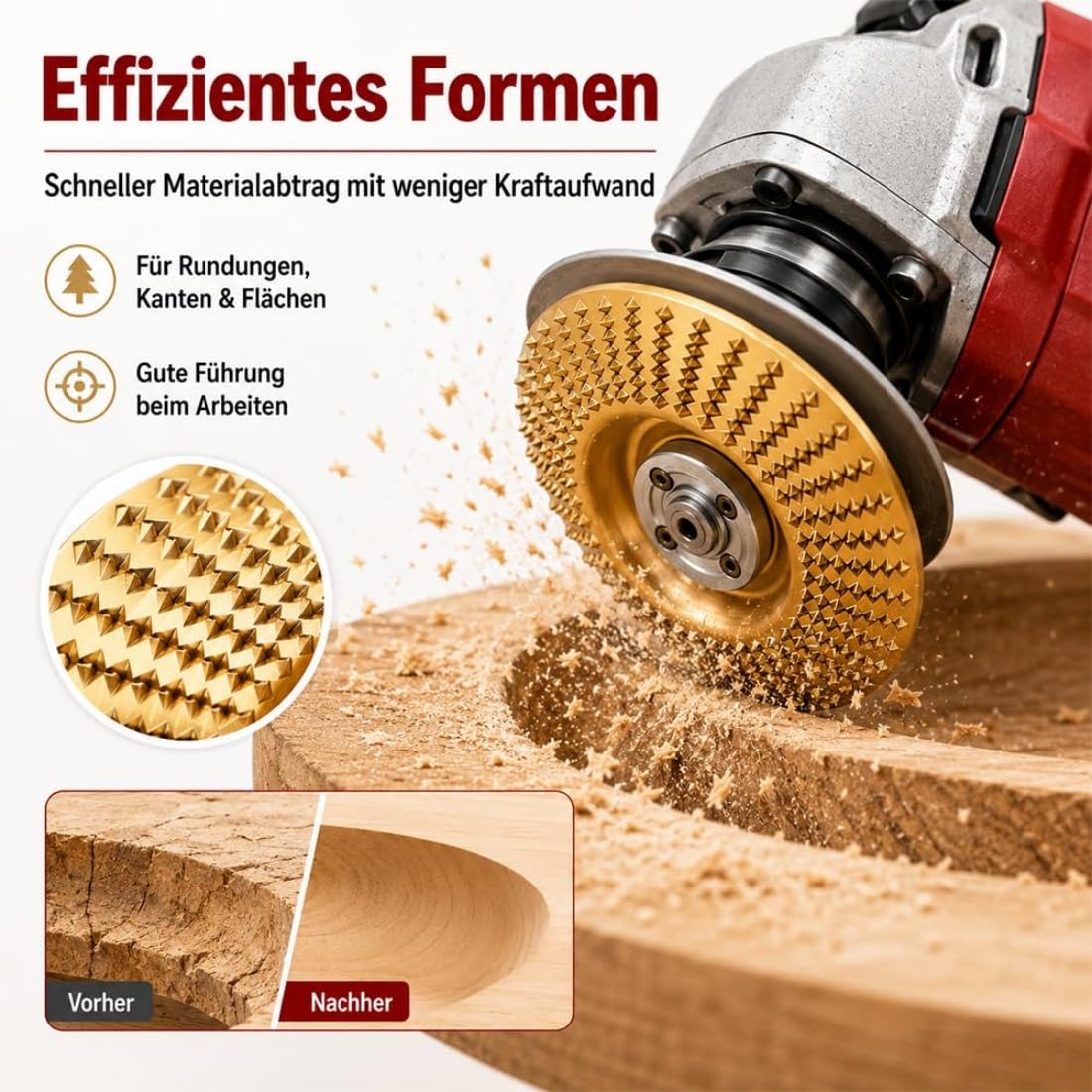 Wolframkarbid-Rad Holz 125 mm - 3 Stück Wolframcarbid Schleifer, Holzschleifscheibe für Winkelschleifer, Wolframcarbid Scheibe zum Schleifen, Schnitzen & Schneiden, Besonders Langlebig (Flach)