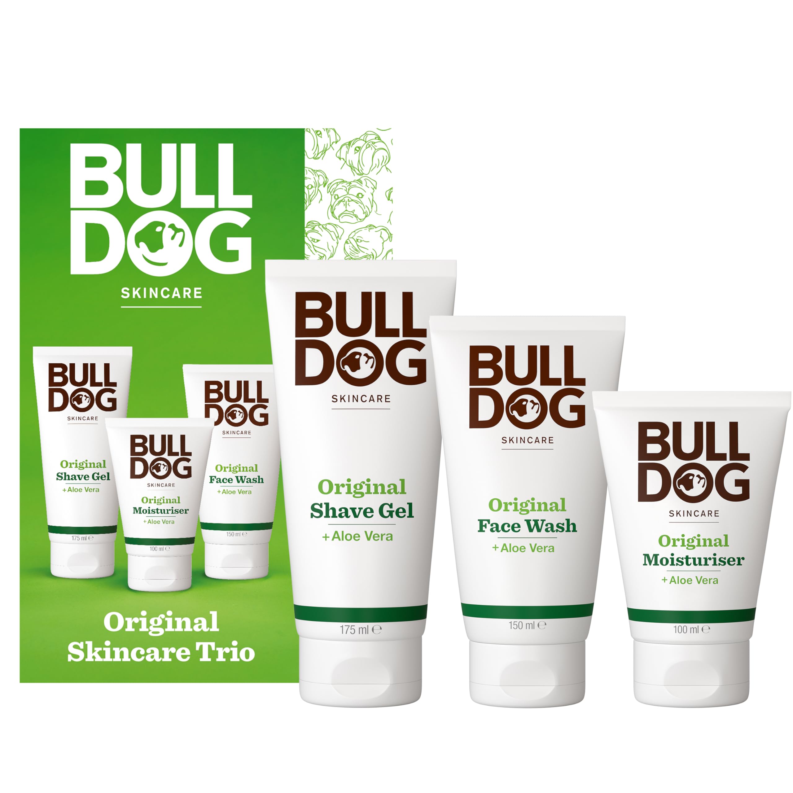 Bulldog Skincare Original Skincare Trio Grooming Giftset for Men Original Moisturiser 100ml, Original Face Wash 150ml