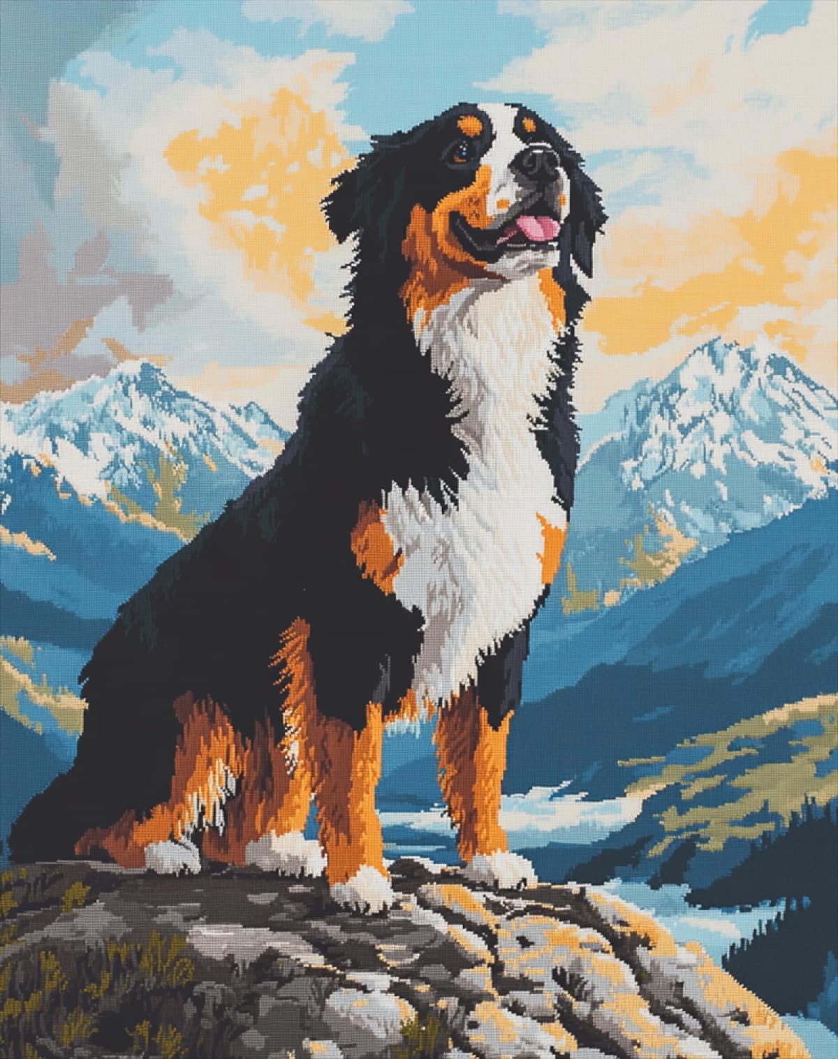 Axiangzik B N.lanshan Animal Diy Latch Hook Cushion Kits Mountains And Ernese Mountain Dogs Diy Latch Hook Rug Making Kits For Eginners Unfinished Crocheting Tapestry Embroidery Carpet 80X115cm