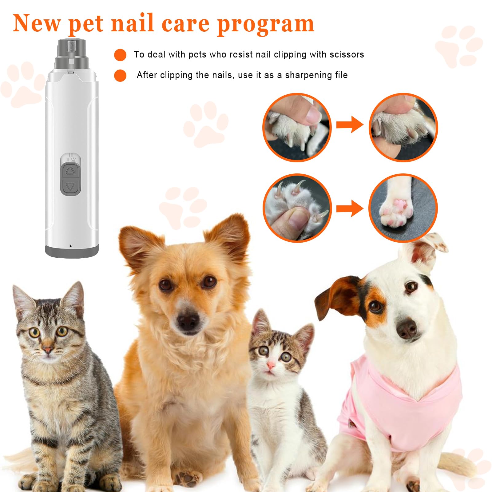 Dog Nail Grinders, Electric Rechargeable Pet Nail Trimmer Low Noise with LED Light 2-Speed Mode for Large Medium Small Dogs & Cats - image 7
