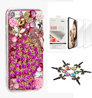 STENES Bling Case Compatible iPhone 11 - Stylish - 3D Handmade [Sparkle Series] Luxury Peacock Butterfly Flowers Design Cover with Screen Protector [2 Pack] - Hot Pink