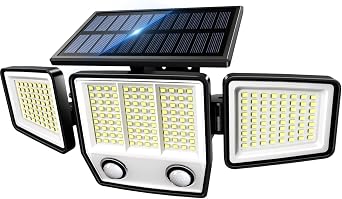 MDCMDCM Solar Motion Sensor Outdoor Lights Waterproof - 3000LM 3 Modes Security Lights Outdoor 270 Illumination IP65 LED Solar Flood Wall Light for Garden Yard Patio Pathway Modern, 1