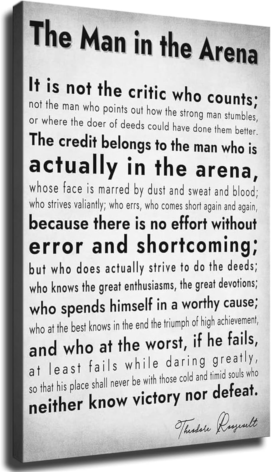 FOPURE The Man in the Arena Courage Quote Theodore Roosevelt Motivational Wall-Art Set for Office Home Living Room(Framed,16x24inch(40x60cm))