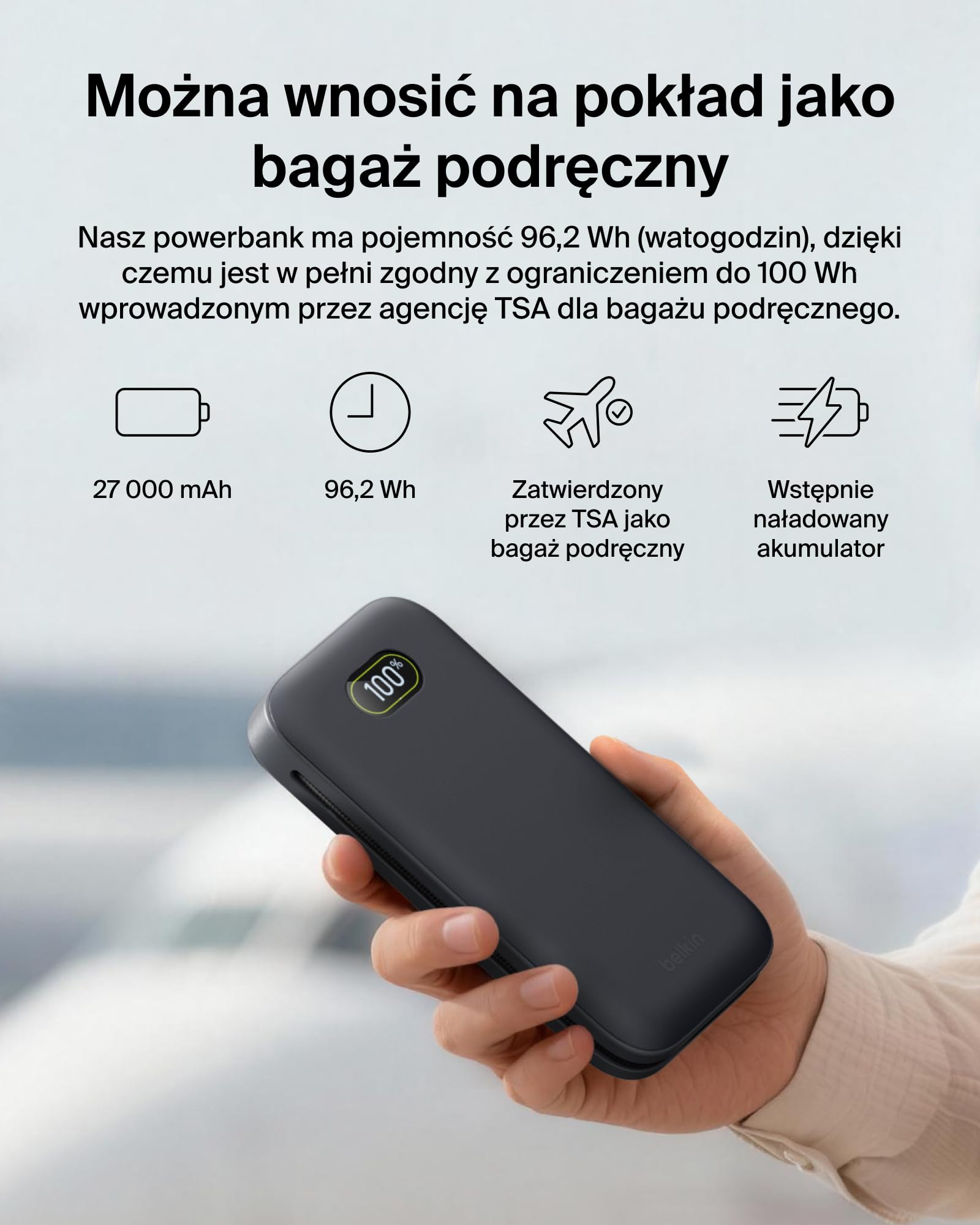 Belkin UltraCharge Pro Powerbank 27 000 mAh, Przenośna Ładowarka ze Wbudowanym Kablem USB-C, 240 W USB PD – Szybkie Ładowanie Urządzeń MacBook Pro, iPhone, iPad, Galaxy, Pixel i Innych – Antracytowy