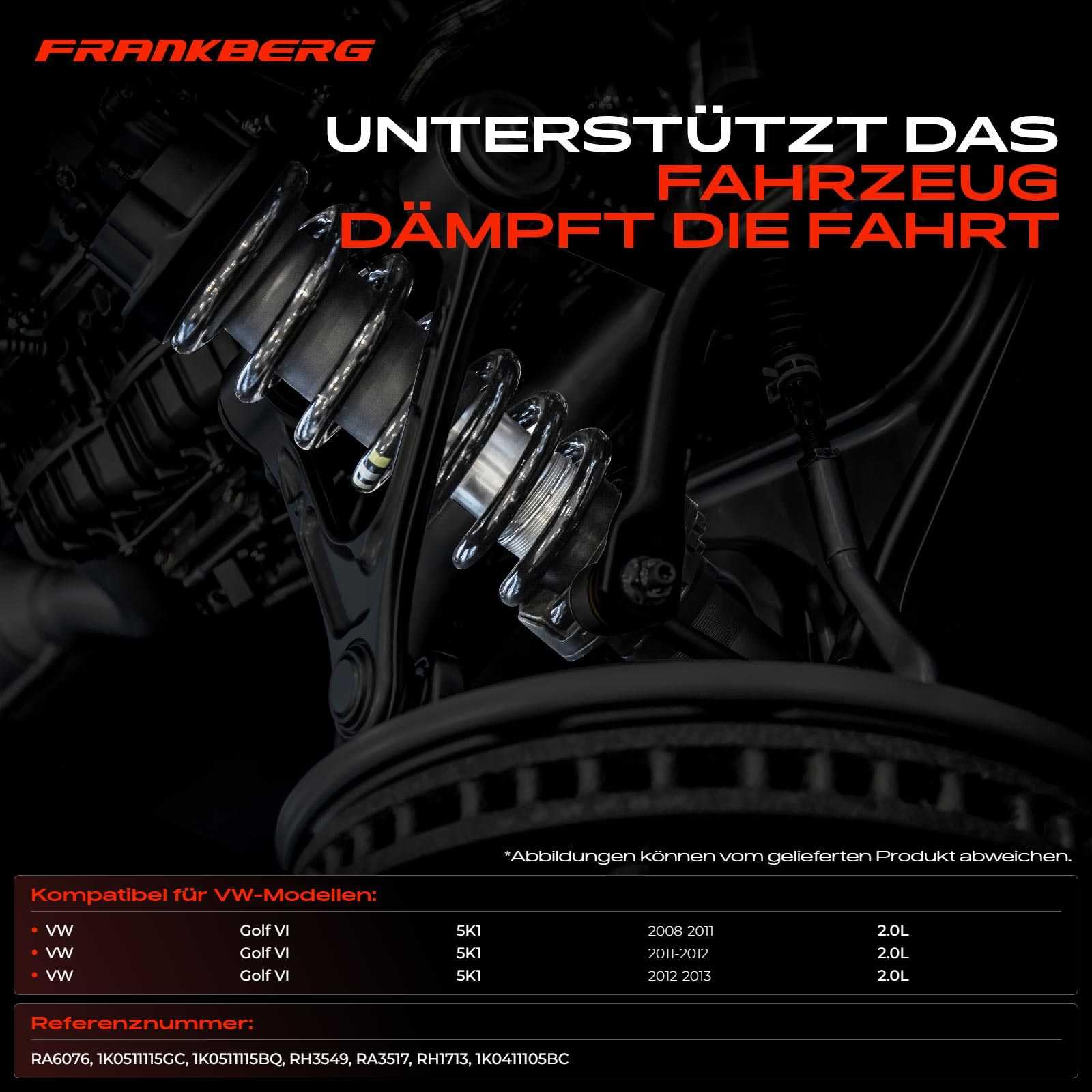 Frankberg 4x Federn Fahrwerksfeder Vorderachse Hinterachse Links Rechts Kompatibel mit Golf VI 5K1 2.0 TDI Schrägheck 2008-2013