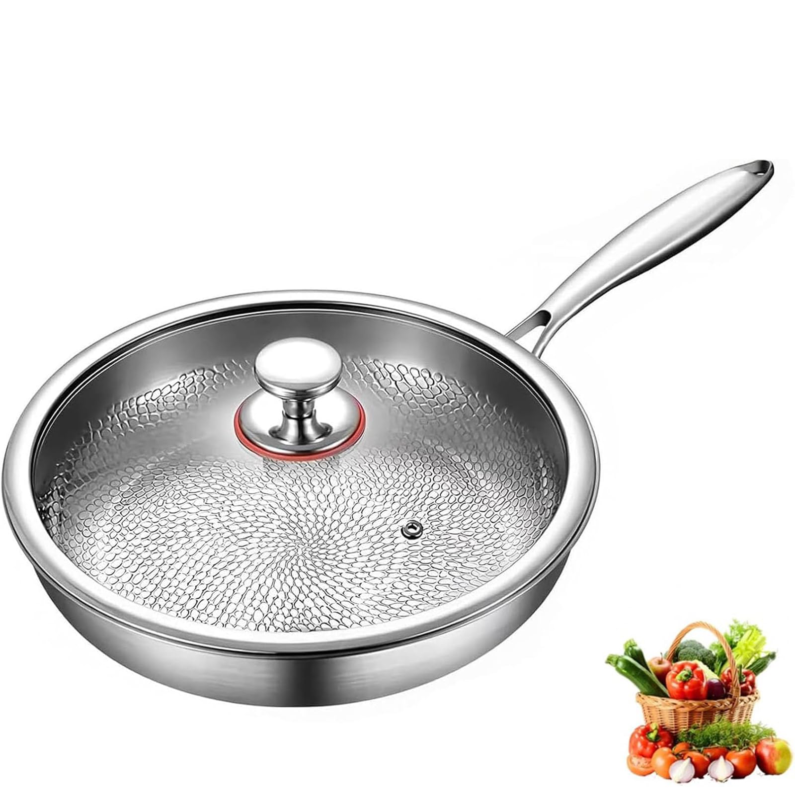 Titanium Hammered Pan Pro With Lid,Ultra-Durable Scratch-Resistant Non Stick Pure Titanium Nutri Pan Hammered Pattern (M)