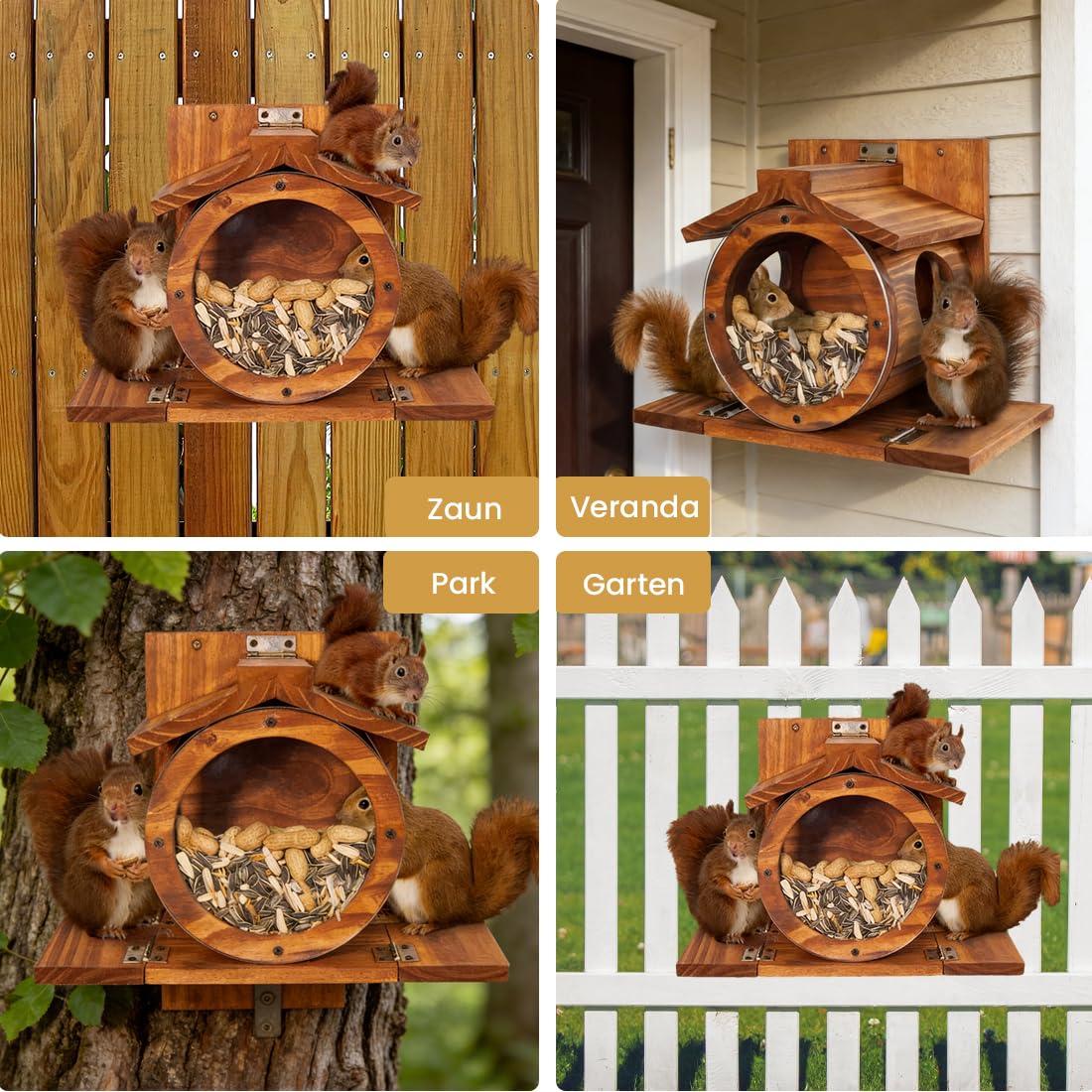 Eichhörnchen Futterhaus Wetterfes mit Runden Transparentes, Futterstationen für Eichhörnchen, 2 Eingänge & Sitzplattformen, Eichhörnchen Futterstation zum Aufhängen mit Belüftungslöchern