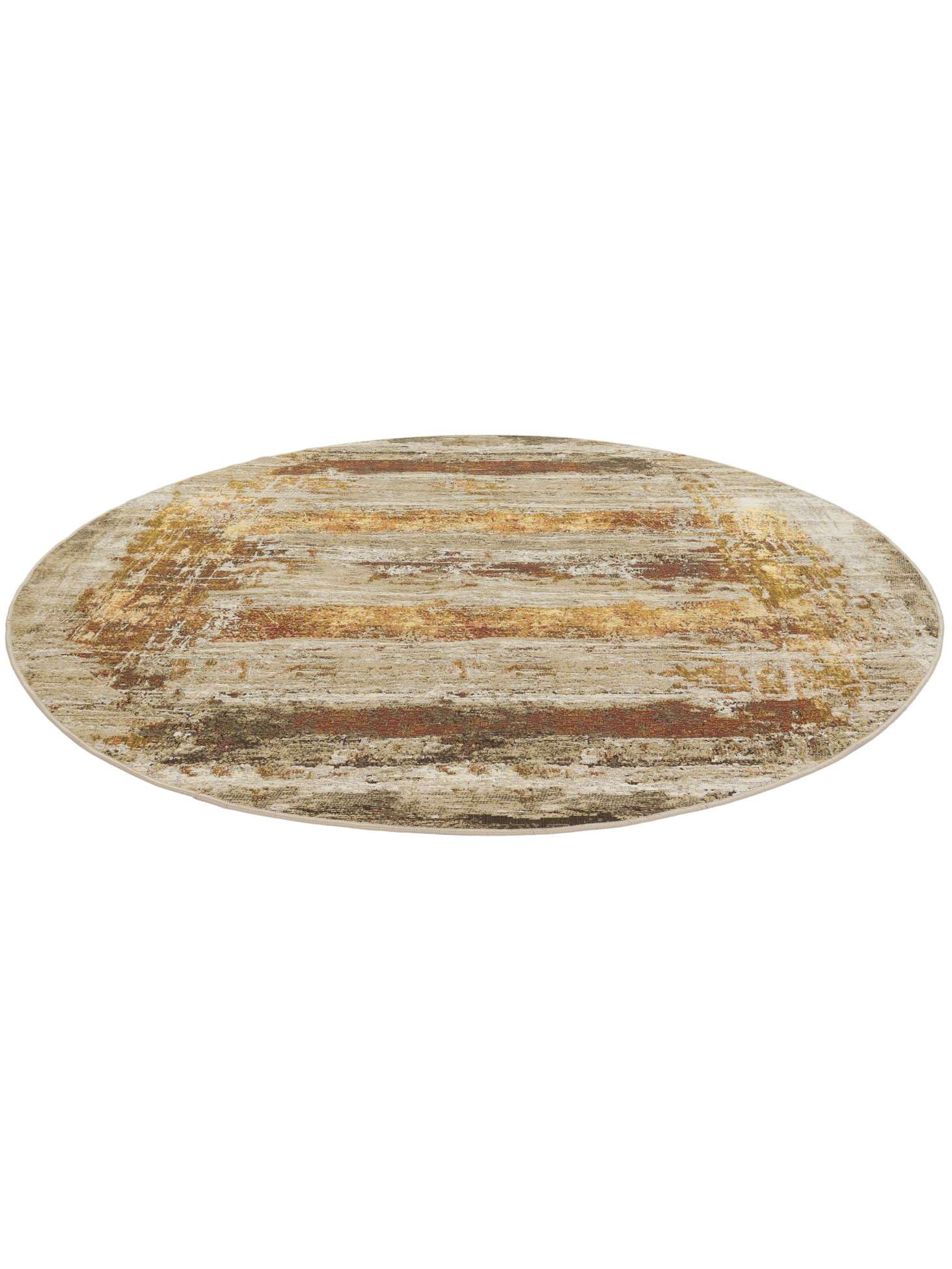 RugVista Gillian, Alfombra Interior y Exterior, Modernas, Ø 200 cm, Redondo, Pelo Corto, Patio, Lavado a Mano, Resistente los Rayos UV, Dorado/Multi
