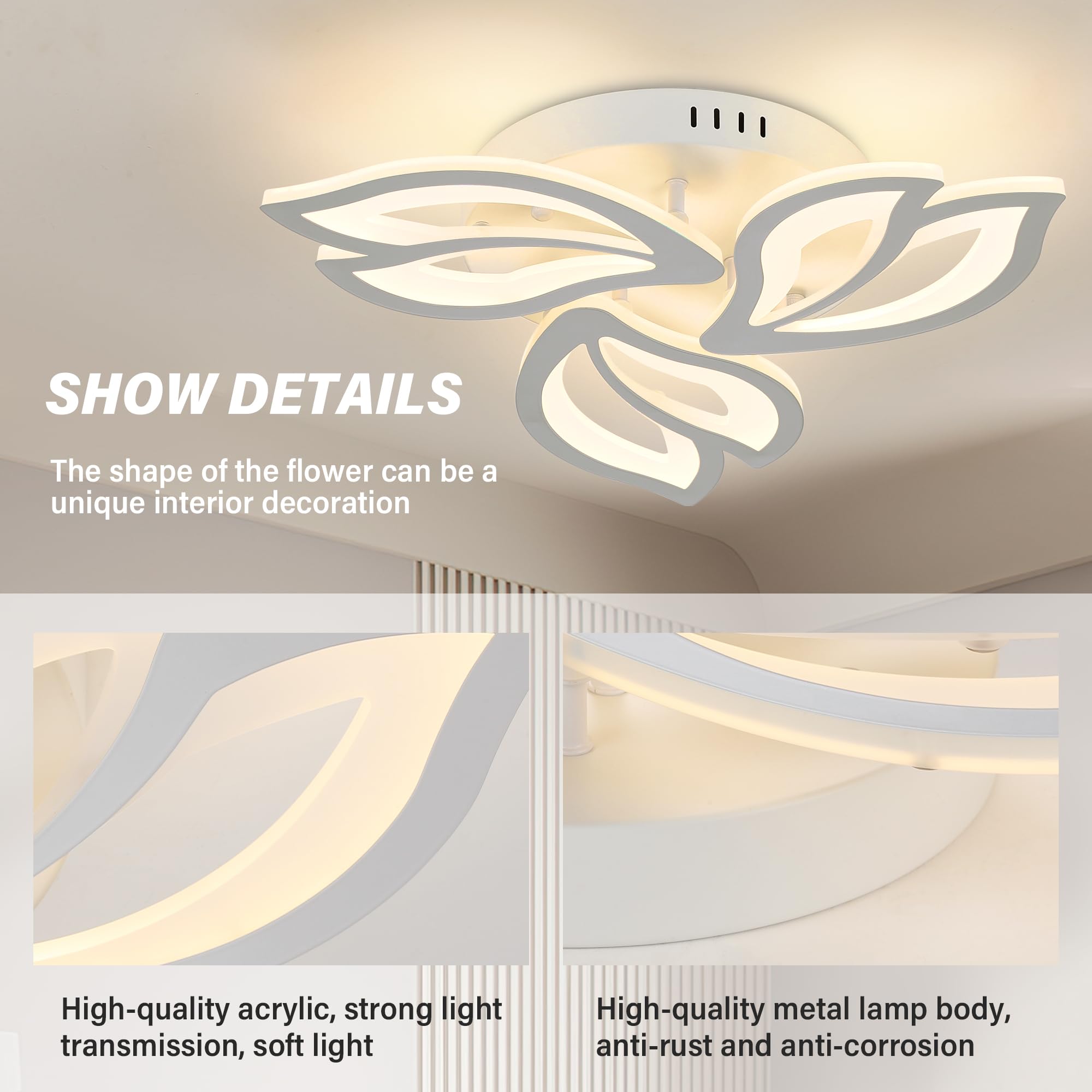 KAUCQI Dimmerabile Plafoniera Led Soffitto 52CM Moderna Fiore Lampadario Camera da Letto Salotto Salone Fiore 3000K-6000K