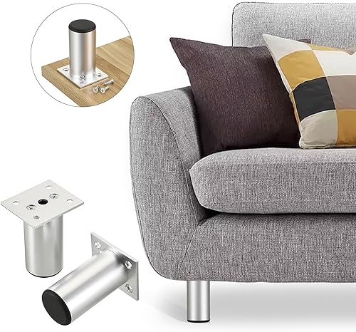 Miniatura 5 de Sumnacon 4 patas de muebles de aleación de aluminio, patas redondas ajustables para sofá, patas de gabinete de muebles, patas de 3 pulgadas para