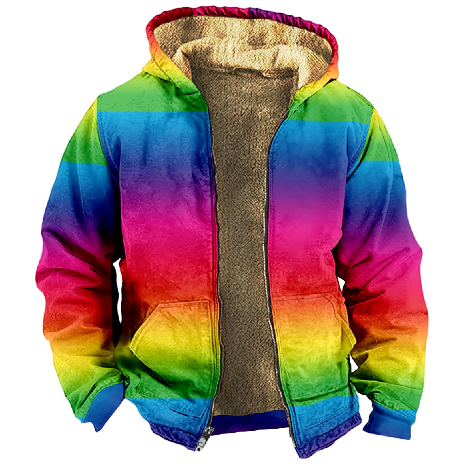 ShusuenMens Fuzzy Sherpa Jacket Long Sleeve Fleece Zip Up Coat Winter Warm Cozy Outerwear Windproof Casual Hoodies Hooded