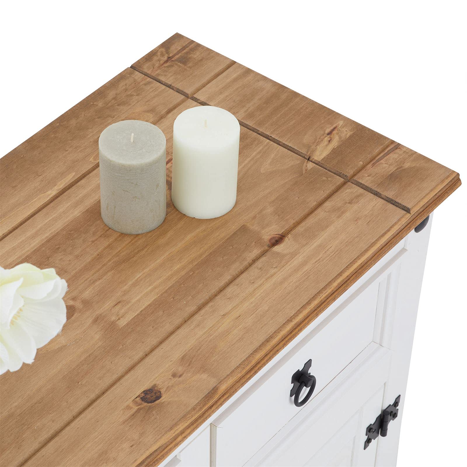 CARO-Möbel Kommode Campo Sideboard Buffetschrank Geschirrschrank Kiefer massiv mit 2 Schubladen und 2 Türen, braun/weiß