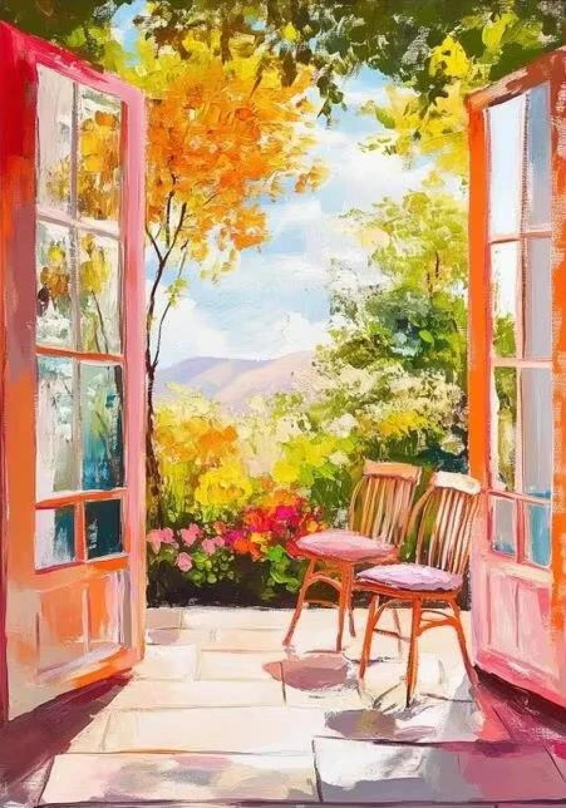 SHINERING Natural Scenery Beyond The Window Bohemian Colourful Open Window Canvas Painting Poster Prints Wall Art Picture Home Decor A10 21X30Cm Unframed