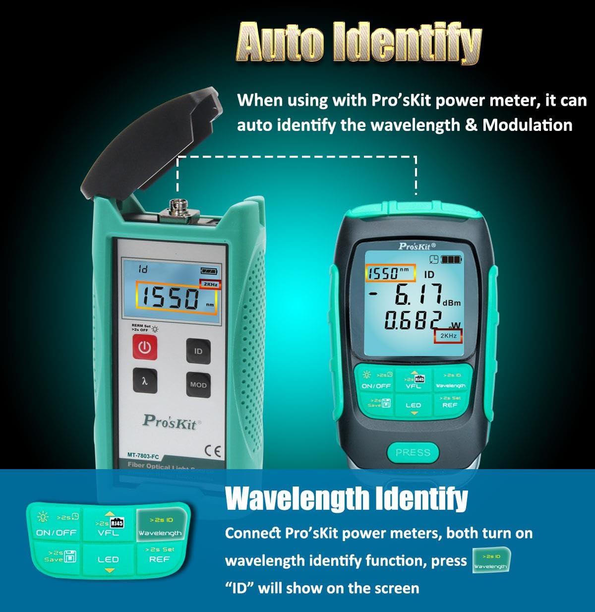 Pro'sKit MT-7616 4 in 1 Fiber Optical Power Multimeter 30mW Output Self Calibration Rechargeable Li-ion Battery 500 Data Storage Cable Test(MT-7616)
