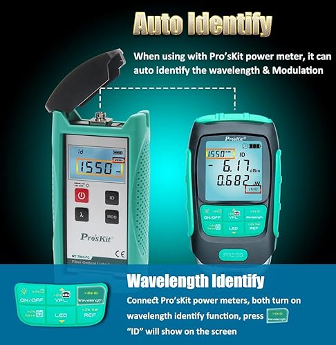 Miniatura 7 de Pro'sKit MT-7616 4 en 1 Multímetro de potencia óptica de fibra 30mW Salida de auto calibración Batería recargable de iones de litio 500 Prueba de