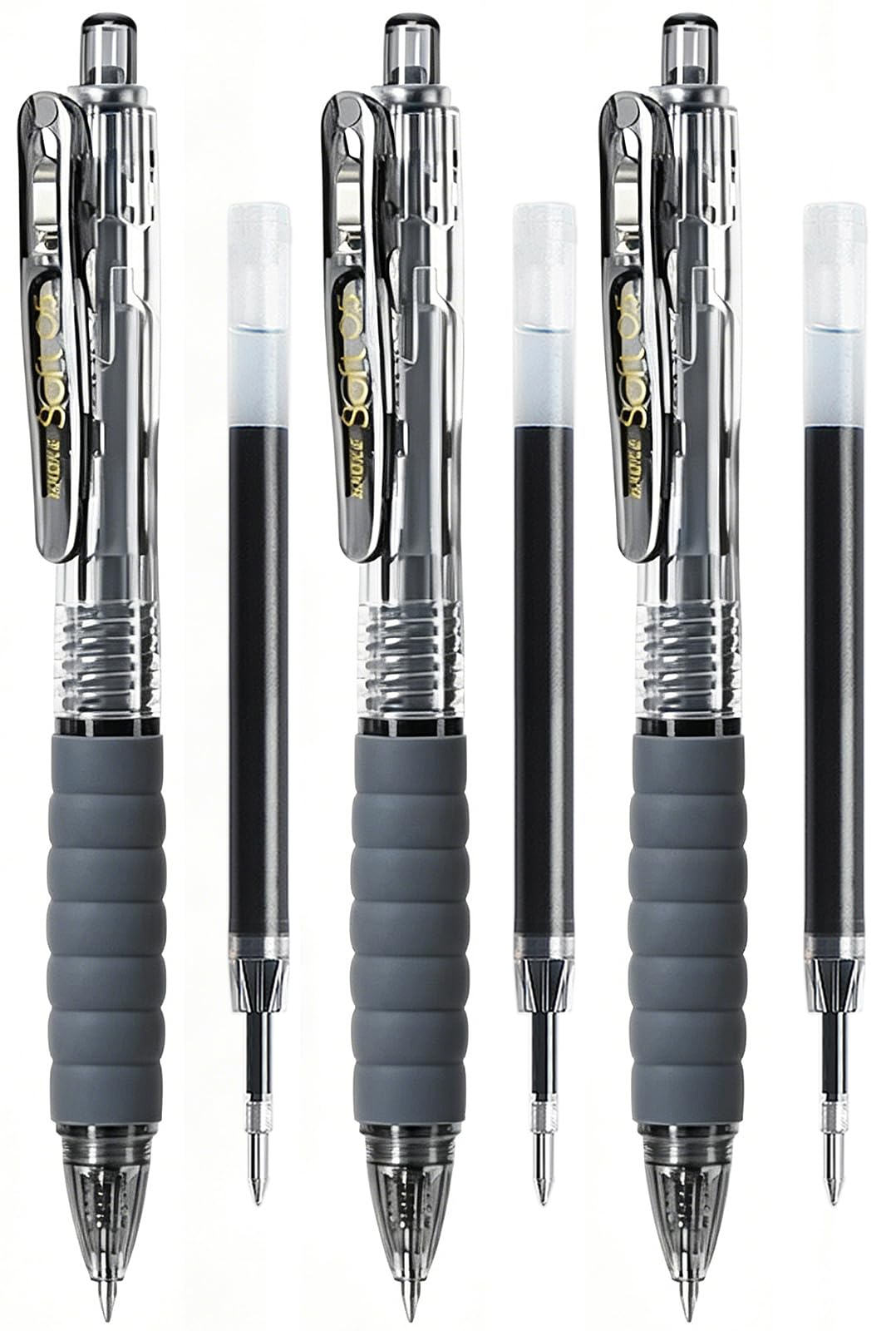 Archic Black Retractable Ballpoint Pens 0.5mm Roller Ball Pen with Pocket Clip Soft Grip Smooth Writing Pack of 6