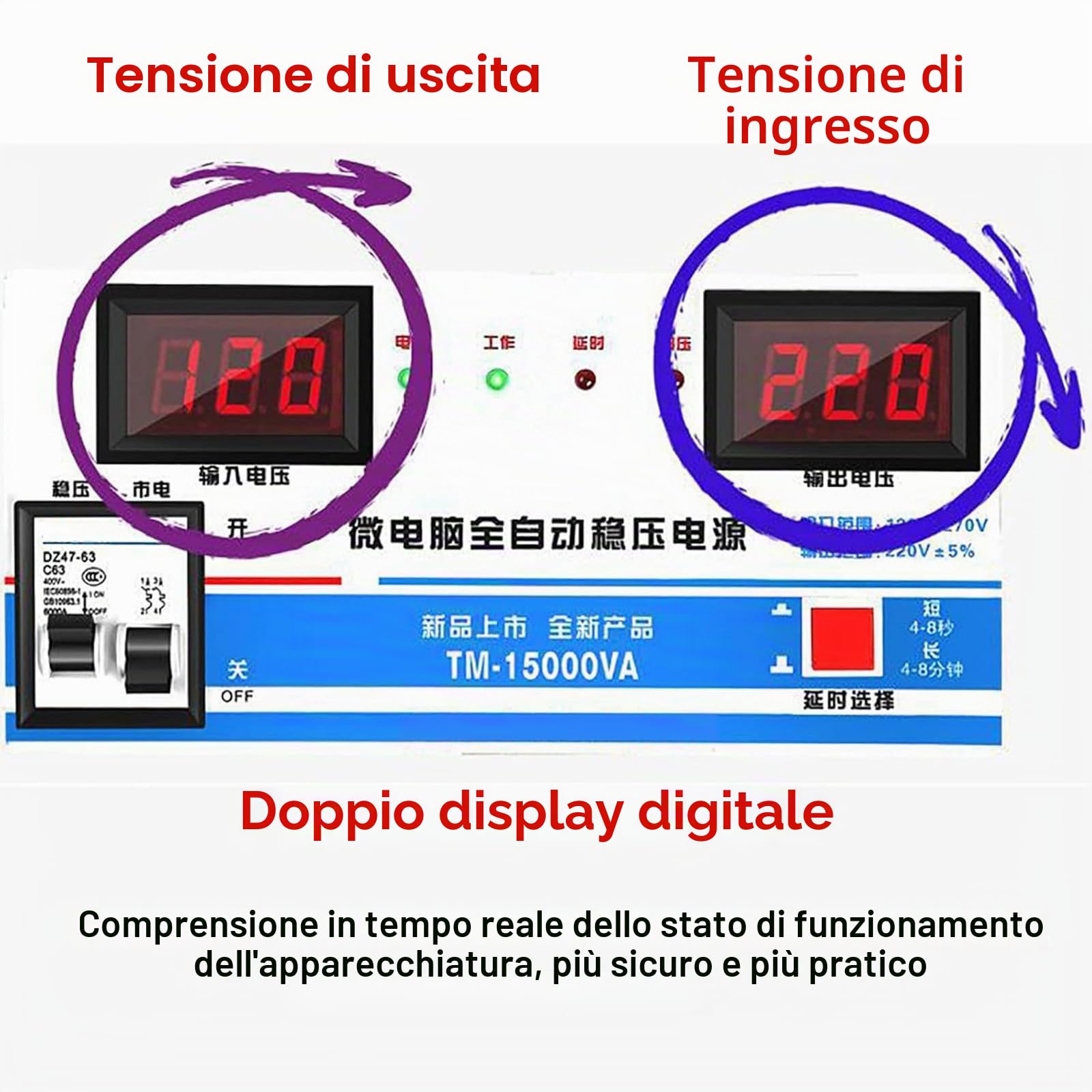 Stabilizzatore di Tensione Automatico, Stabilizzatore di Tensione Monofase Domestico Ad Alta Precisione da 220V 15000W, Stabilizzatore Ca Monofase per Uso Domestico Stabilizzatore