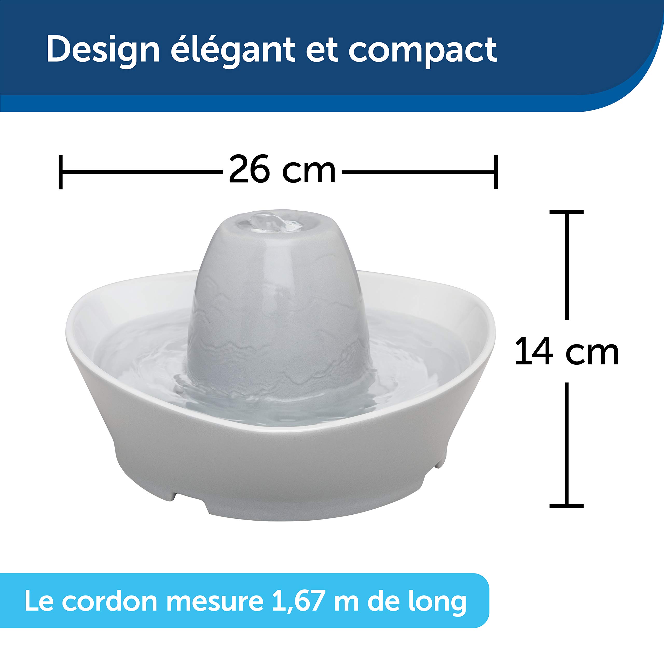 PetSafe Fontaine en Céramique Bord du Ruisseau pour Animaux de Compagnie 1,8 L - idéal pour Chat et Petit Chien, silencieuse, Eau filtée, sans BPA, Encourage Les Animaux à Boire Plus