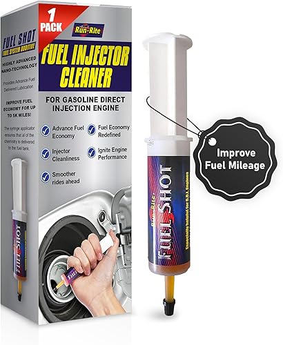 RUN-RITE Fuel Shot - Aditivo de combustible para motores de gasolina, aplicador de jeringa, limpiador de inyector de combustible, limpiador de