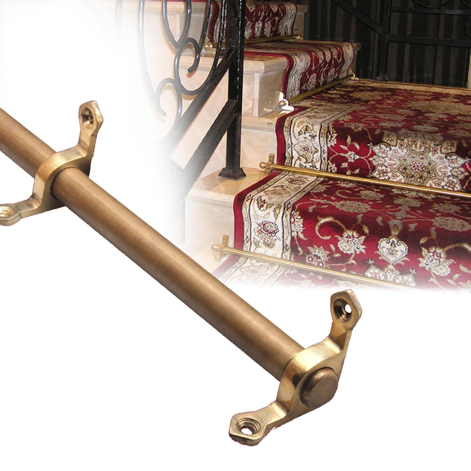 Antique Brass Stair Runner Rods - Commercial/Residential, Metal Rod Hold Carpet Runner On Stairs, 16 15 14 13 12 10 5 3 Pcs Tubular Pole Stair Rods(Brass-16pcs,L42inch(106cm))