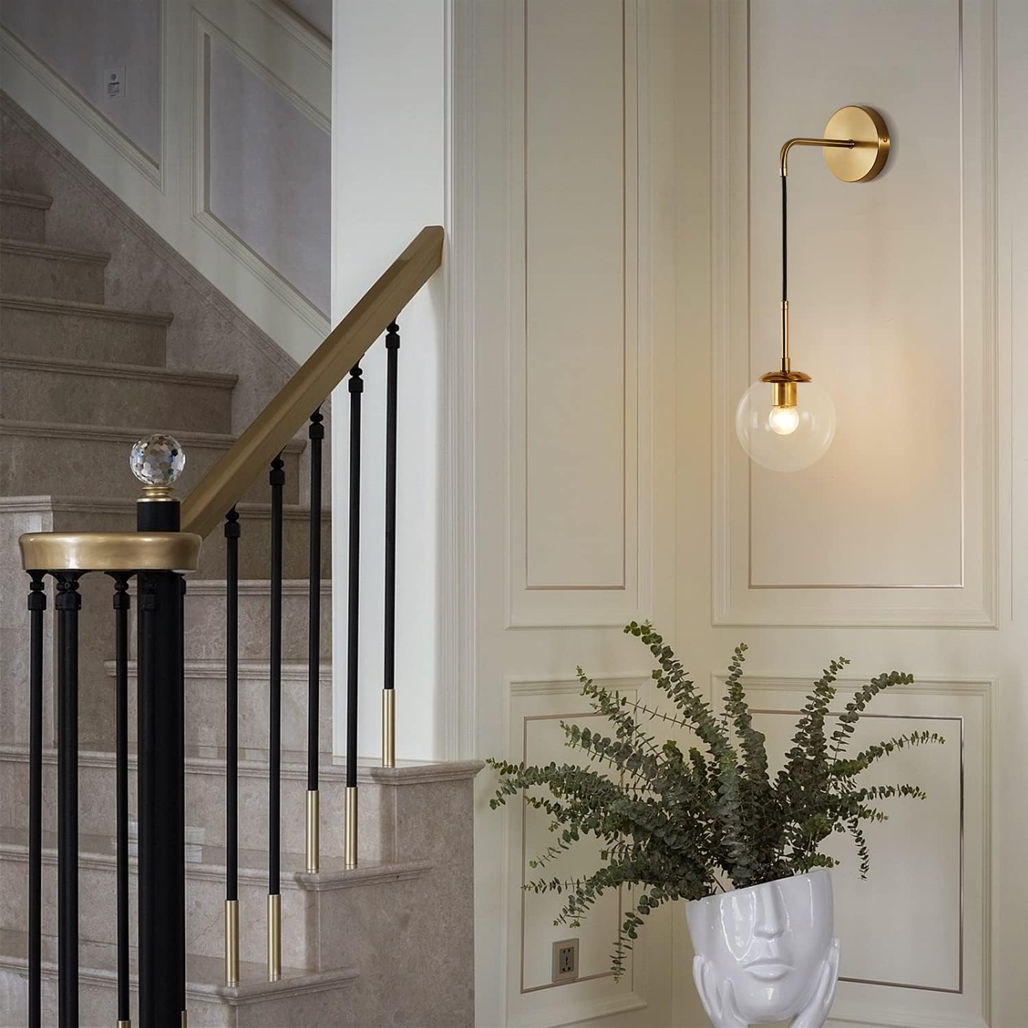 Modo Lighting Mid Century Modern Wall Light Minimalist Adjustable Raw Brass Round Glass Fixture Reading Lamp (Clear Lampshade)
