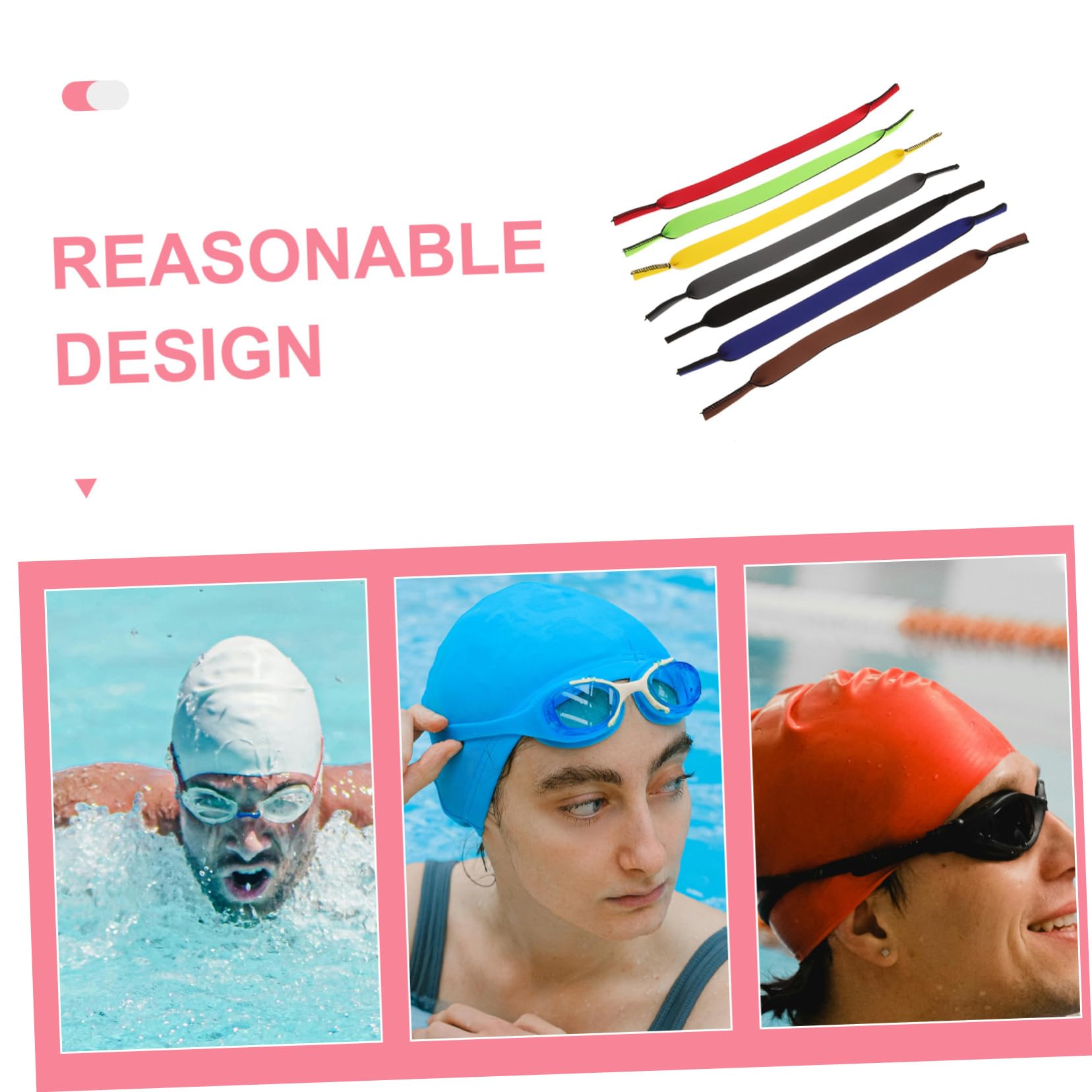 INOOMP 7pcs -Skid Glasses Strap for Swimming Swimming Accessory Bungee Chain Lightweight Eyewear Holder for Pool and Water Activities Comfortable Fit for Adults