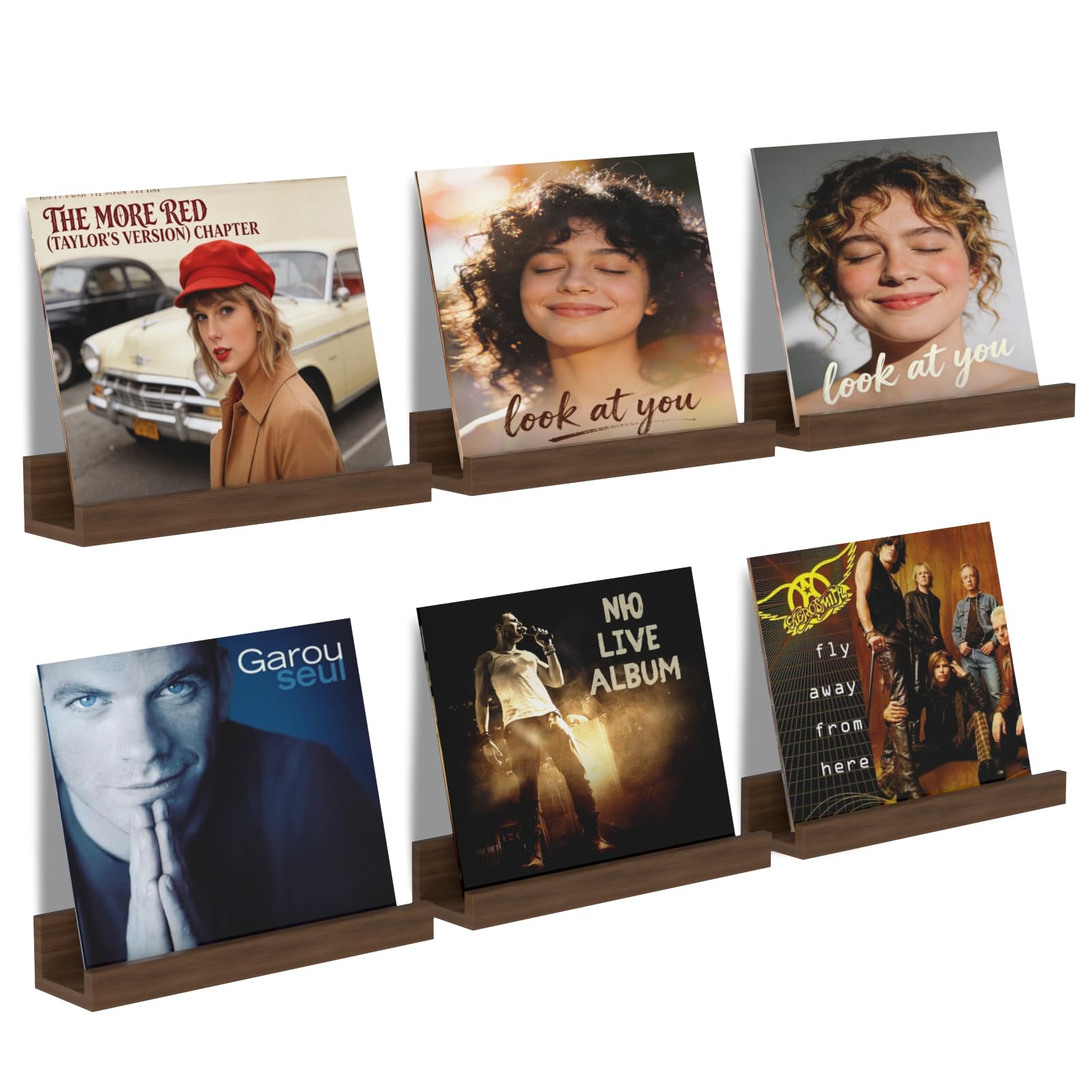 NEEKFOX Vinyl Record Shelf Wall Mount, 12 inch Album Record Holder Display Rack, 6 Pack Wood Floating Shelves for Wall Decor, Album Shelves, Kids Bookshelf, Magazine Rack