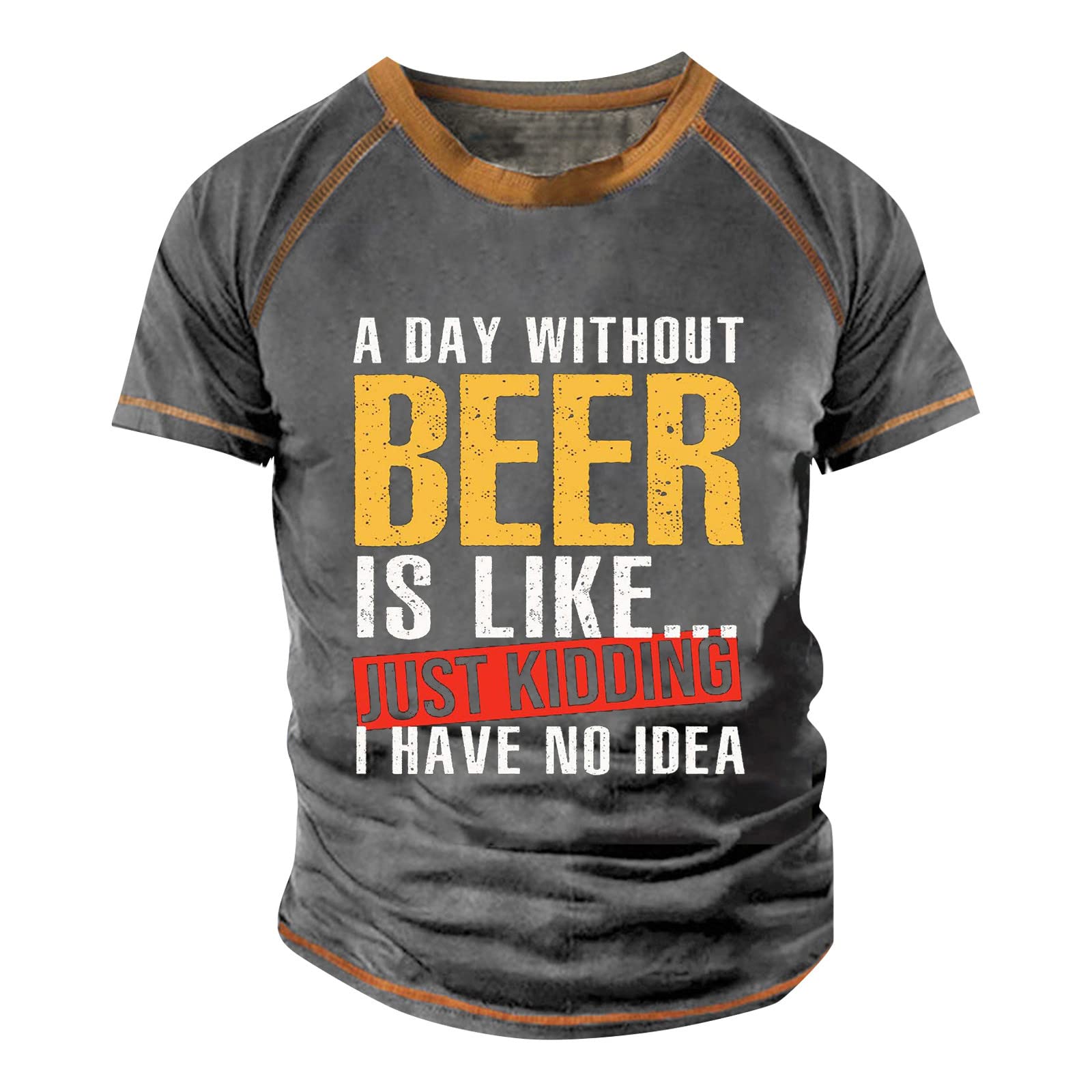 Mens Dressy Short Sleeve Tops Classic-Fit Letter Printing T Shirts Comfortable Plus Size Round Neck Blouses