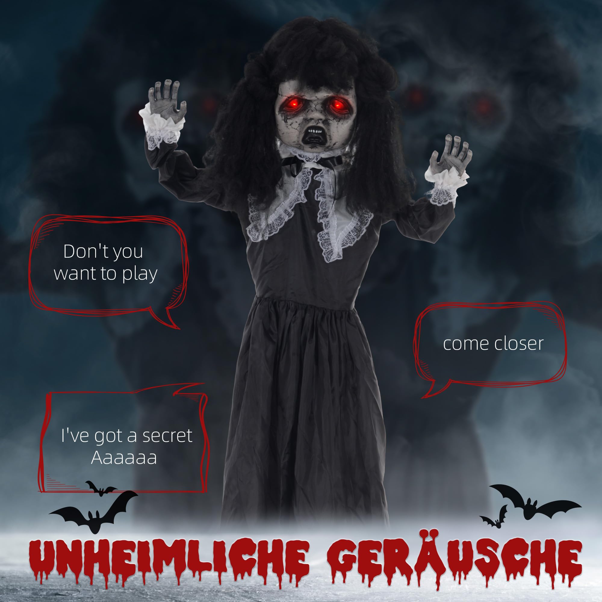 HOMCOM 160cm Halloween Dekoration Geisterpuppe mit LED-Lichter für Party