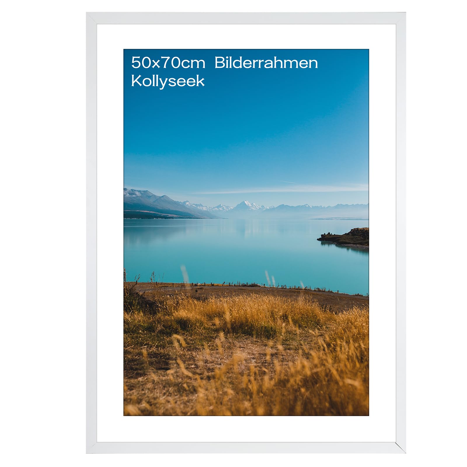 kollyseek Marco fotográfico 50x70 cm, MDF y vidrio acrílico, marco blanco para colgar y fijar, Sala de estar para colocar y colgar, marco decorado blanco, blanco