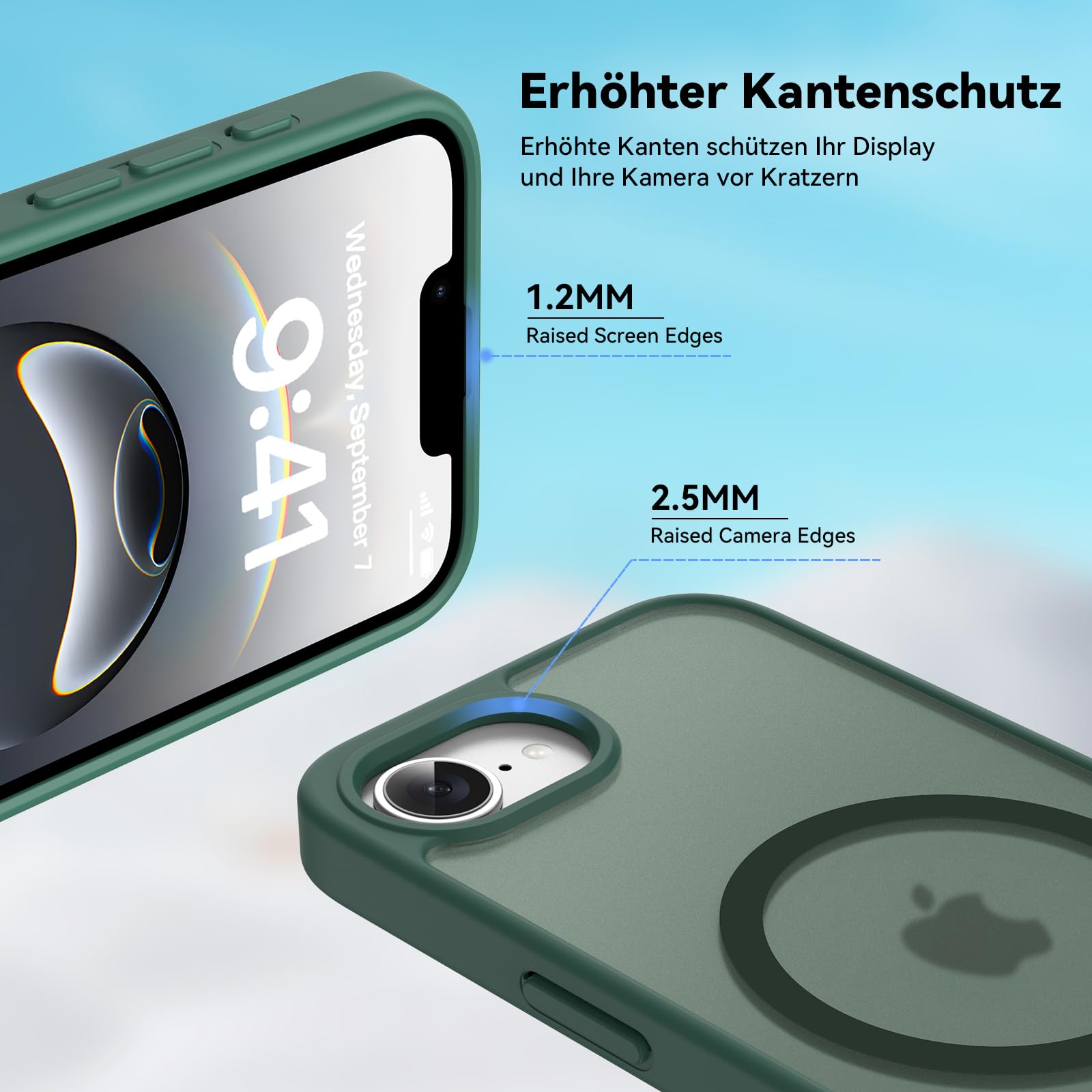 Natiiozie Magnetica Cover per iPhone 16E Compatibile con ricarica wireless Custodia Traslucida Opaca Posteriore, Antiurto Anti-impronta Resistente ai Graffi Protettiva Case iPhone 16E verde