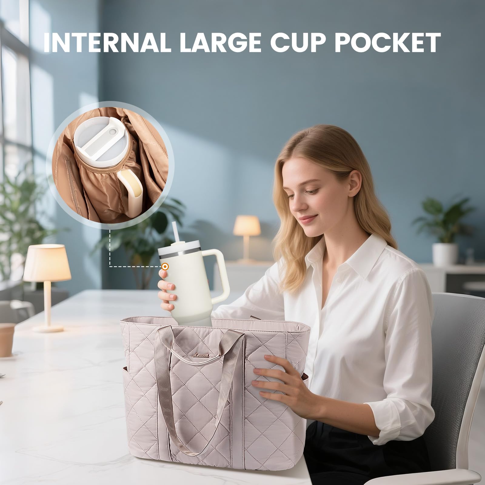 LOVEVOOK Tote Bag for Women,Light Puffer Tote Bag with Multi-pockets,Stylish Carry on Laptop Bags for Daily,Travel,Work,Gym | with Multi-pockets, Stylish, Carry on, for Daily, Travel, Work