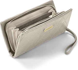 Italian Designed Women's Wallets, Card Cases & Money Organisers, Roomy, Super Soft and Fancy Ladies Purse Clutch, Multi Compartment Quilted RFID Blocking Purse (Taupe Beige)