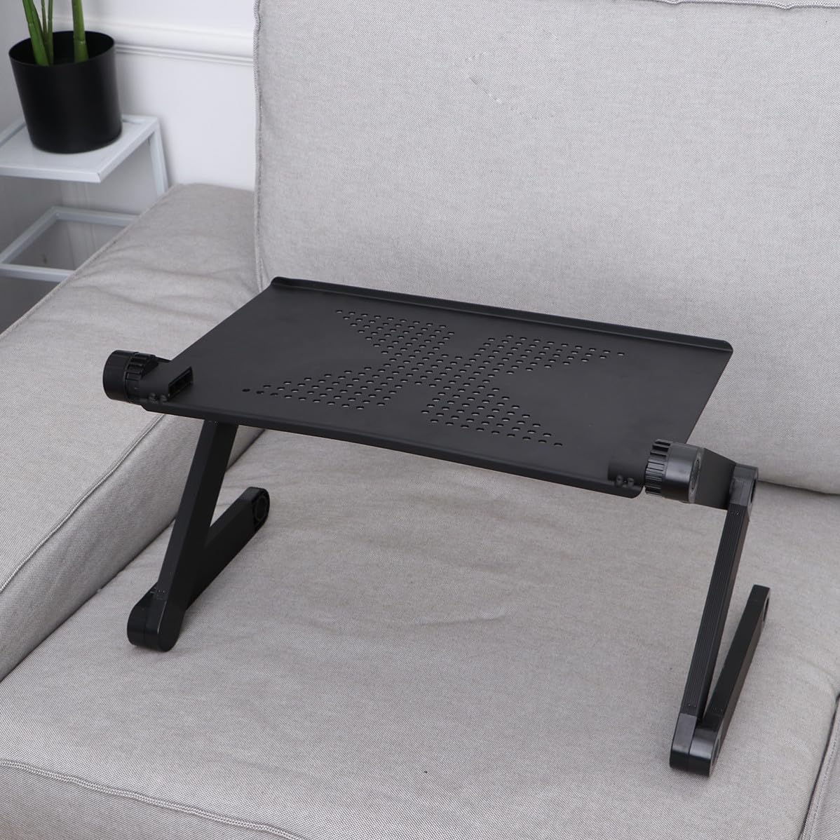 Tavolino per Computer Portatile Pieghevole in Lega di Alluminio Leggero e Resistente, Supporto Portatile Nero per Picnic e Colazione a Letto