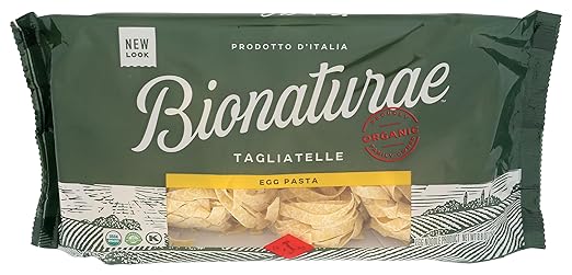 Bionaturae Organic Traditional Egg Tagliatelle Pasta - Durum Wheat Semolina, Kosher, 7g Protein per Serving, Non-GMO, USDA Certified Organic, Crafted in Italy - 8.8 Oz