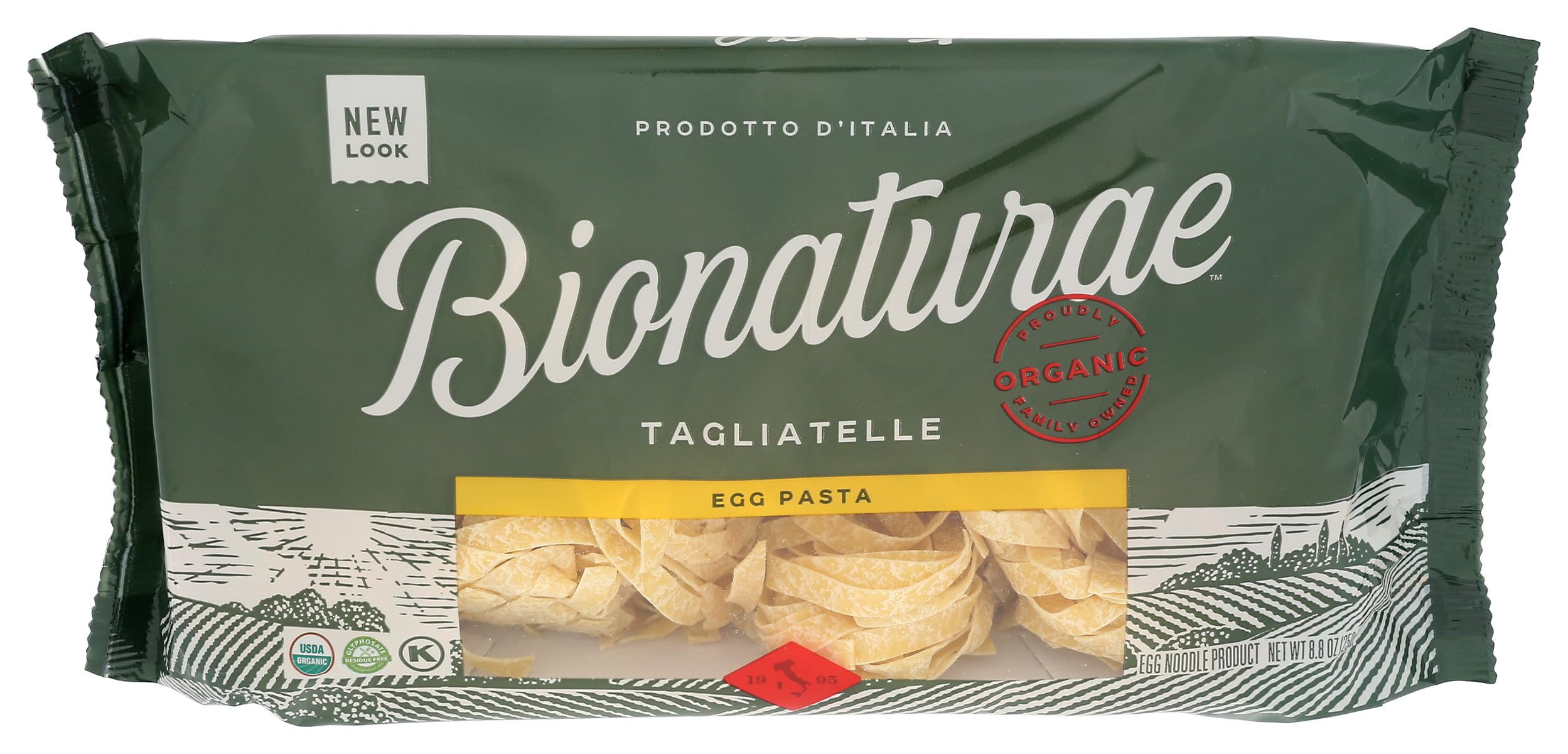 Bionaturae Organic Traditional Egg Tagliatelle Pasta - Durum Wheat Semolina, Kosher, 7g Protein per Serving, Non-GMO, USDA Certified Organic, Crafted in Italy - 8.8 Oz